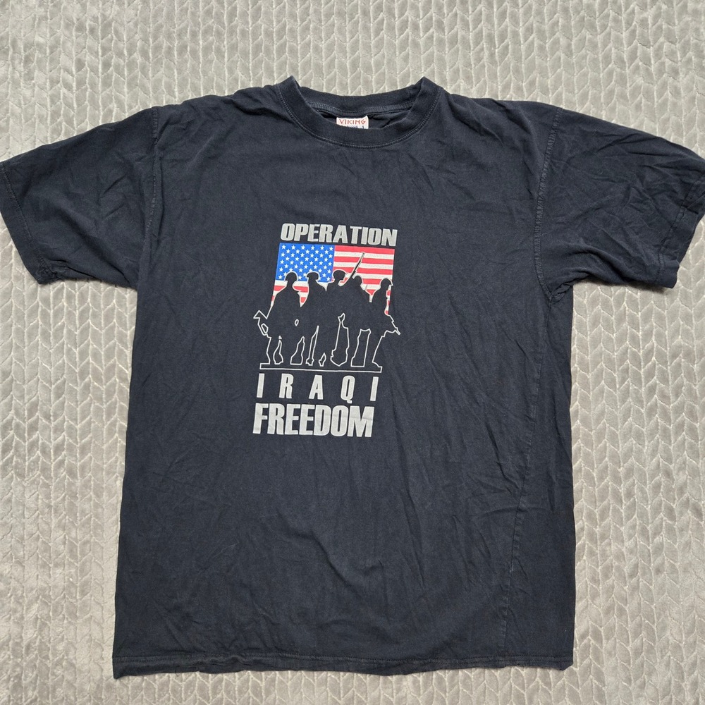 Viking Design Operation Iraqi Freedom T-Shirt Black Mens Large Military Vintage